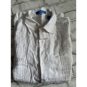 Lanzino Men's Woven Short Sleeve Button-Up Shirt White –linen M Spring Summer